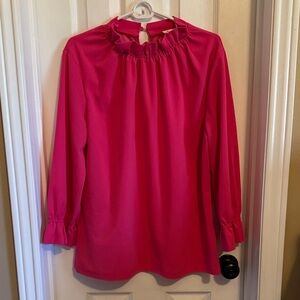 Elegant Pink Ruffle Neck Blouse